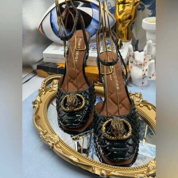 🆕 KURT GEIGER LONDON 🧿 NWOB Chelsea Ankle Strap Heel, Green Snakeskin, Sz 37 7 - Picture 9 of 15